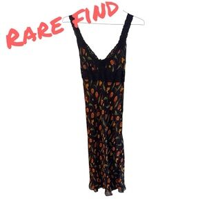 Vintage Betsey Johnson Floral Black and Orange Dress